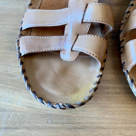 Ariat Women's Sandal Tan Leather Strappy Slide Buckle Strap Size 11B Heel - Picture 6 of 16